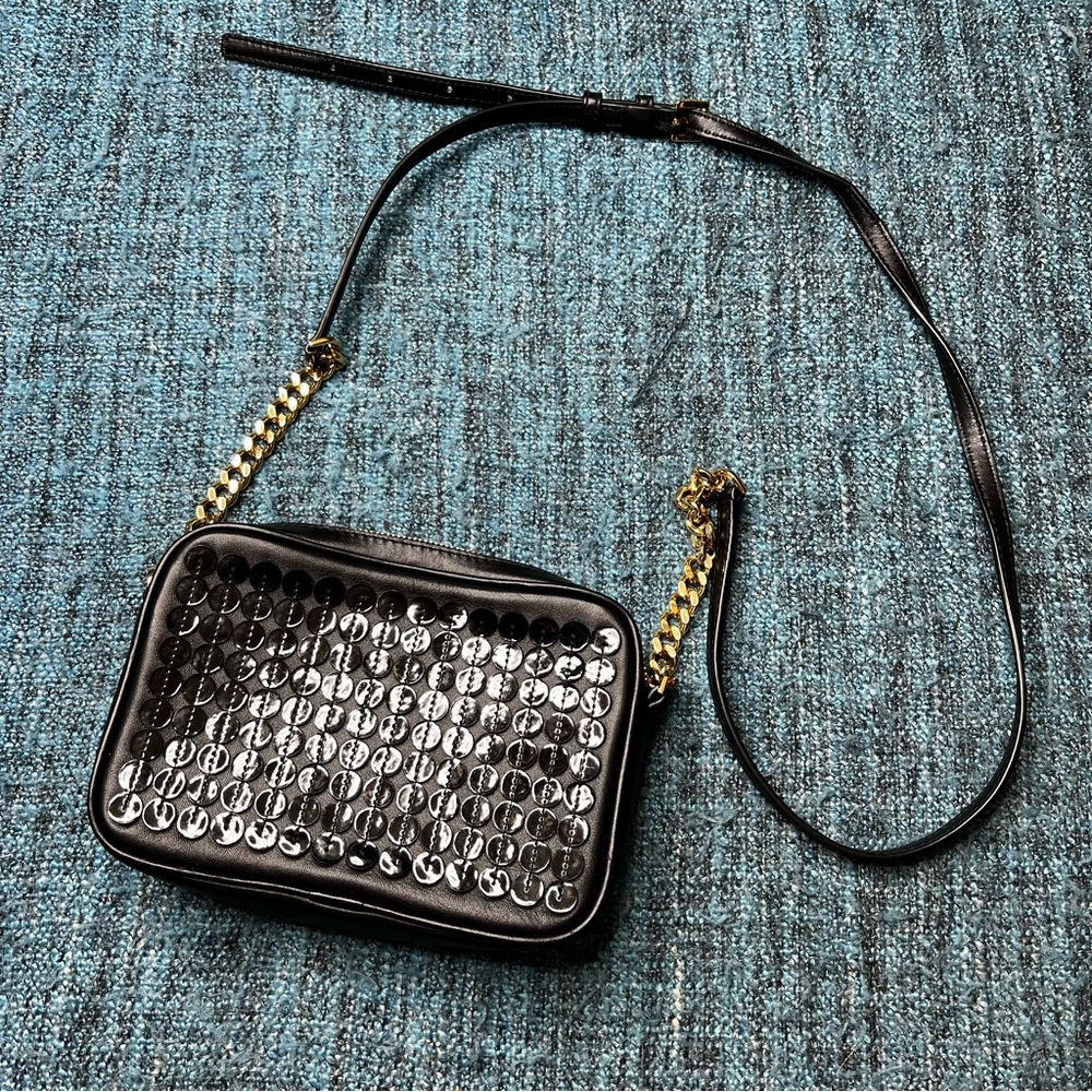 Michael Kors Sequin Crossbody Bag in Black Leather Gold Hardware